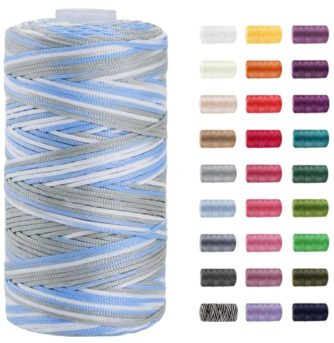 CAMAL Polypropylene Garn 1,5mm x 200m Häkelgarn für Taschen Makramee Garn für Handtasche Häkeln Polypropylene Yarn für Handwerk Wohndekorationen, Platzteller, Umhängetasche (Grau-Weiß-Blau)