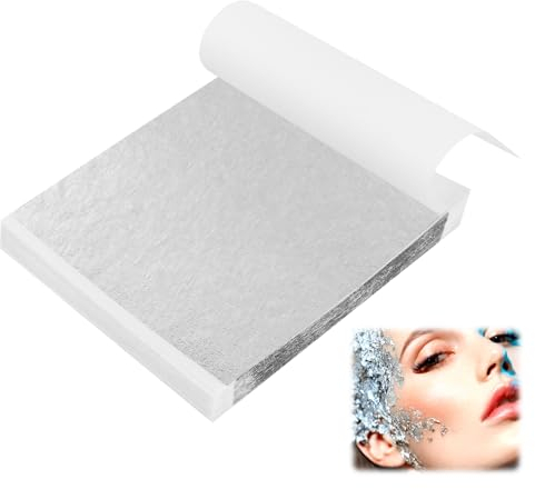 UKOFEW 100 Blatt Silber,8x8.5cm Imitation Blattsilber,Blattsilber Zum Basteln für Kunst Projekt Handwerk Dekoration, Vergoldung Handwerk, DIY Kreation (Silber)