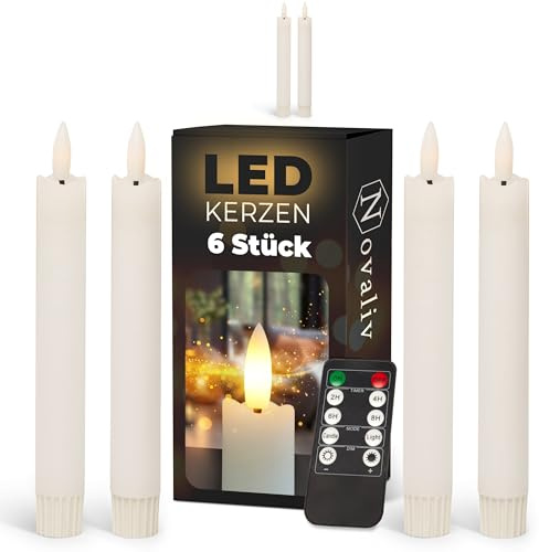 Stabkerzen LED mit Timer WEISS 6 Stück indoor - 6 Stunden - ECHTWACHS 18cm Höhe für Kerzen 2,2cm Durchmesser 2 AAA Batterien notwendig LED Stabkerzen 4er Set WEISS (zwei Mal) bewegliche Flamme Licht