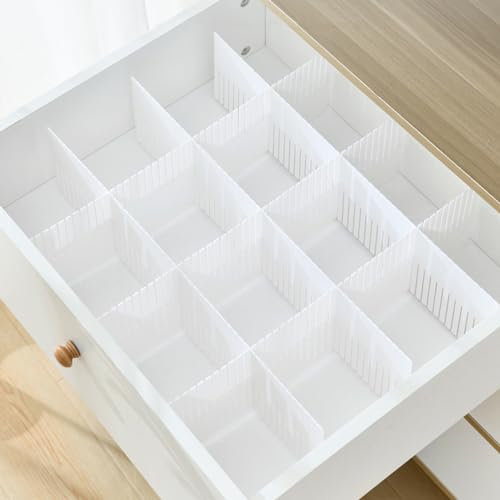 Uixxducc 10 Stück Schubladenteiler, Schubladeneinteiler, Schubladentrenner Verstellbare Schubladen Organizer, Kunststoff Trennwände für Besteck, Küche, Schlafzimmer, Kommode (10 Stück-38x7cm,Weiß)