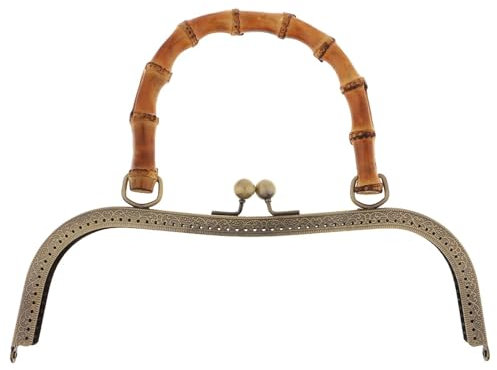 Clic Clac per Portamonete Borsa a Tracolla in Metallo Stile Vintage con Chiusura a Bacio con Manico in bambù Fermagli for Gioielli Elementi di Fissaggio for Cucire Forniture for Borse(Bronze 27cm A)