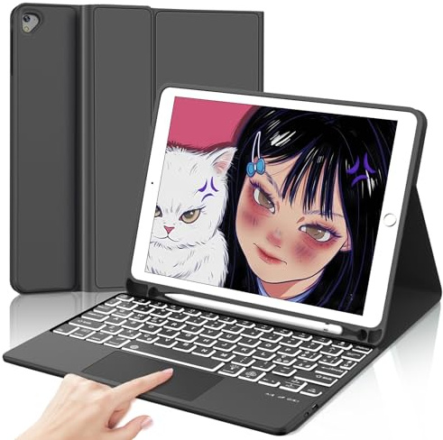 IVEOPPE Tastiera per iPad 6 Generazione 9.7 con Touchpad, Cover Tastiera per iPad 5/Pro 9.7/Air 2/Air 1, Custodia Keyboard Italiano Bluetooth Staccabile Retroilluminata, Nero