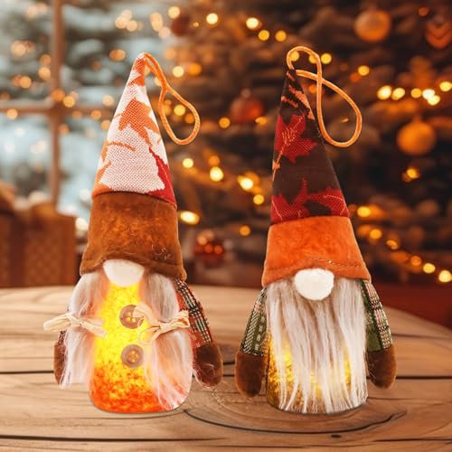 GAROMIA Herbstdeko Herbst deko Wichtel 2 Stück Wichtel Lichter Herbst Wichtel Dekoration Gesichtslose Puppe Handgemachte Wichtel Plüsch Figuren Herbst Deko Herbst Wichtel