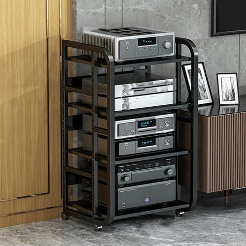 Mueble Equipo Hifi Estante De Almacenamiento Con Ruedas Para Consola De Videojuegos, Soporte Para Medios Audiovisuales De 3, 4 Y 5 Niveles, Gabinete Para Componentes De Audio Para Sala Estar, Aula((35