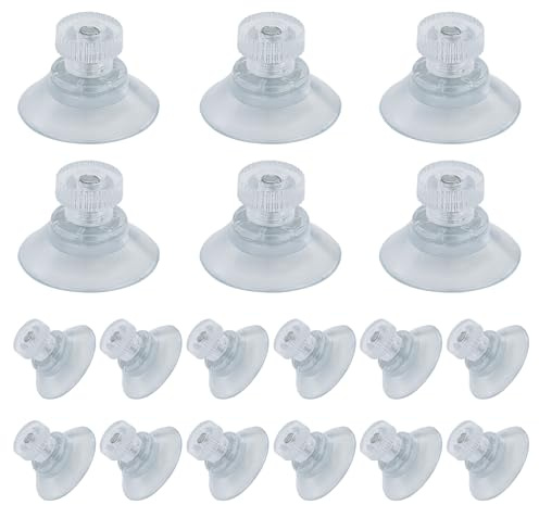 Saugnapf mit Gewinde und Rändelmutter, 18 Stück PVC Saugnäpfe Ø25mm, Transparente Saugknöpfe ohne Bohren, Saugknopf Haken Extra Stark für Fenster, Auto, Dekoration, Aufhängung