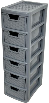 SIDSONS Mini Plastic Storage Drawers 6 Drawer Unit Small Drawer Tower Home Kitchen Craft Modular storage unit Office Desktop Storage Stationary Drawers (6 Drawers Mini Rattan Grey)