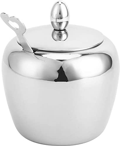 tazón de azúcar de acero inoxidable, Azucarero, tarro de especias de acero inoxidable con forma de tambor, recipiente for condimentos de cocina de metal con tapa y cuchara de azúcar for cocina casera