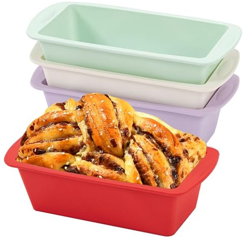 Mlying 4 Stück Silikon Backformen, Brotbackform Klein Mini Rechteckig, 20 x 9.5 x 5.5cm, Kastenform Backform Kuchenform Silikon Kastenform klein (Rot+Weiß+Lila+Grün, Rechteckig)