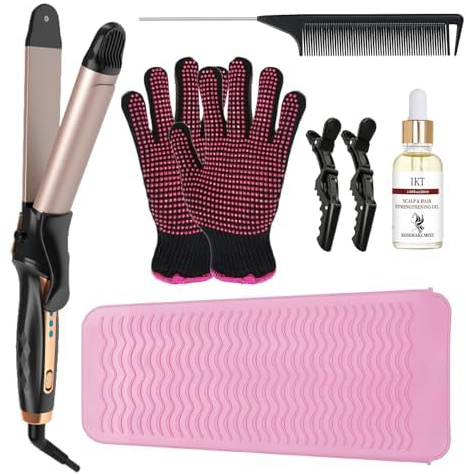Shiyalan 2 in 1 Curling Iron & Straightener, 1 inch Ceramic Negative Ionic Hair Curler with Adjustable Temperature，Auto Shut-Off，for Short and Long Hair Travel Mat Pouch Included