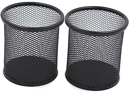 TOGEVAL 2stücke Runder Schwarzer Metall Stiftehalter Mesh Mesh Stiftbehälter Pinsel Organizer Set Für Schreibtisch Büro Aufbewahrung Langlebig Leicht