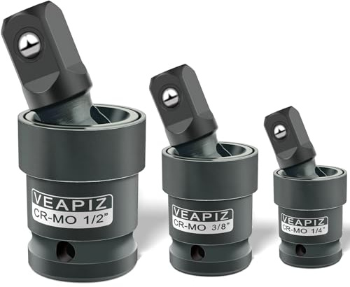 VEAPIZ 3Pcs Impact Universal Joint Socket Swivel Set， 1/4, 3/8, 1/2 Drive Socket Extension Set， Cr-Mo Steel Universal Joint Adapter