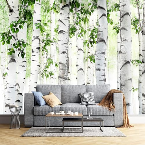 JEDTAKCT Papier Peint Panoramique 3D Forêt De Bouleaux 350X256Cm Paysage Forestier Vintage Nature Tapisserie Papier Peint Pour Chambre Salon Chambre Décoration Murale Papier Peint Mural