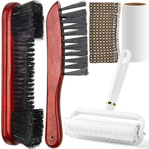 XUBX 4+1 Pool Table Brush Set, Billiard Brush Snooker Table Brush Billiard Table, Brush Made of Pure Solid Wood,Wood Billiards Pool Table and Rail Brush/Sticky Lint Roller/Cue Cleaning Cloth