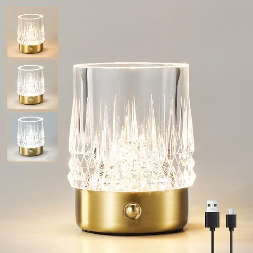 HARPER LIVING Wiederaufladbare Tischlampe, Kleine Kabellose Tischlampe mit Akku, 3 Farben und Dimmbare LED-Touch-Lampen für Nachttisch Wohnzimmer Kinderzimmer, Zylindrisch