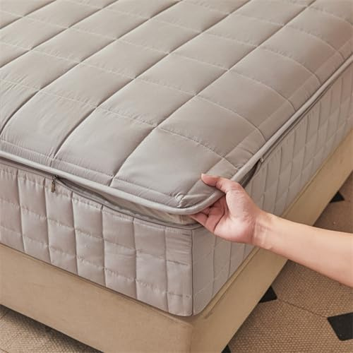 Matratzenüberzug mit Reißverschluss 130/140x190/200 Anpassbare Matratzenschoner Encasing Spannbetttuch Weiche Spannbettlaken Fünfseitig Gesteppt Bezug Topper für Matratzen bis 5-40cm(130x200+22cm,Gray