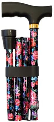 MAS QUE AYUDAS – Bastón para Mayores y Adultos Basic, Plegable y Portátil, Altura Ajustable 83-93 cm, Puño Resistente contra Golpes, Bastón para Caminar y Pasear, 320 g, Negro Flores