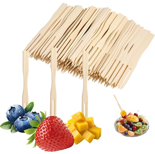 YANPROG Bamboo Mini Forks Disposable Forks for Appetizers 3.5 Small Forks Appetizer Forks for Fruit,Cocktail Forks for Parties, Weddings(100Pcs)