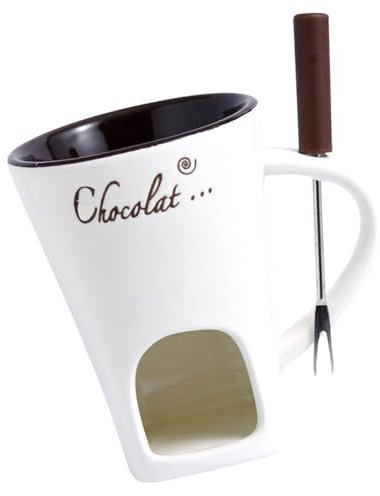 Unique Chauffe-fondue en céramique pour chocolat et fromage avec fourchette et bougie chauffe-plat