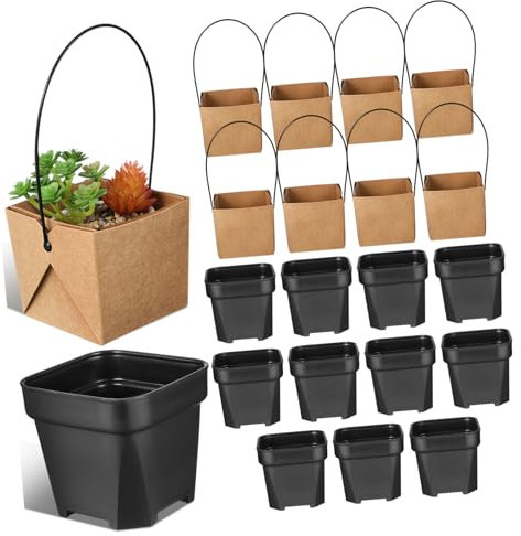 BCOATH Drenaje para Plantas Suculentas con Bolsas de Papel Kraft 12 Juegos de Mini Macetas Ideales para Decoración del Hogar y Proyectos de Manualidades