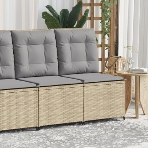 Teenpull Gartensessel mit Liegefunktion, Verstellbarer Relaxsessel aus Poly Rattan, UV-beständig, wetterfest, für Garten, Terrasse, Balkon, inklusive Bequeme Kissen, Beige