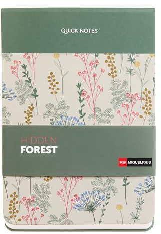 Miquelrius - Bloc de notas A5 rayado (190 x 135 mm), 80 hojas de 80 g/m², Cubierta de cartón forrado, Cuaderno de apuntes con encuadernación cosida, Hidden Forest