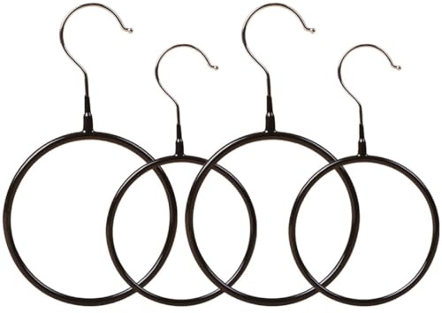 Cabilock 4 pièces Cintres Ronds Métal pour Foulards et Liens Lot de Anneaux Noirs Plastifiés Organiseur Ceintures et Écharpes pour Placard Gain de Place et Rangement