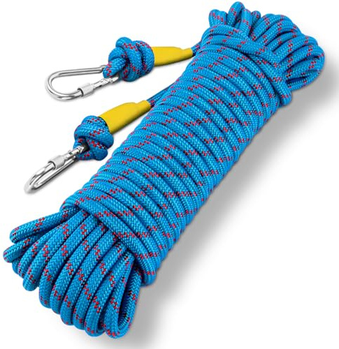 Heavy Duty Washing Line 20M, 10mm Polyester Clothes Line, Multipurpose Steel Core Washing Line Rope with Carabiner Clips - Ideal for Outdoor