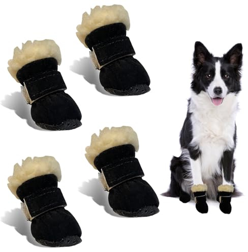 Bottes Chien Hiver, 4 Pièces Chaussure Chien Neige, Chaussures pour Chiens Antidérapant et Chaud, Bottes pour Chien de Protection, Convient Aux Chiens de Petite, Moyenne et Grands (Noir, L)