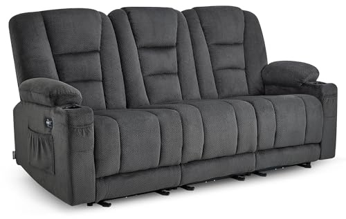 MCombo M Divano Elettrico a 3 Posti con Funzione Sleep, Divano Relax a 3 Posti con Pulsante di Regolazione a 150°, Sedia da Cinema con Funzione Reclinabile, USB e Portabicchieri, 7009 (Grigio)