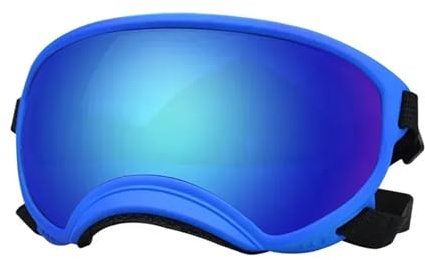 Hundglasögon, retro hundglasögon hundglasögon, hundsolglasögon, glasögon för hundar, hundskidglasögon med UV-skydd, husdjurssolglasögon justerbar rem på vägen (blå-3,M)