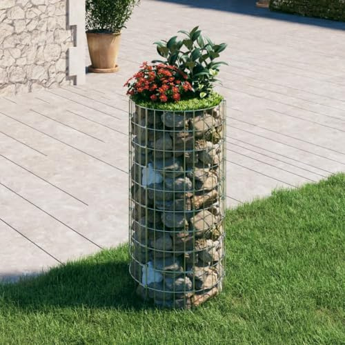 Colonne gabion ronde, en acier galvanisé, diamètre 50 x 100 cm, bordure robuste pour jardin et terrasse, résistante aux intempéries