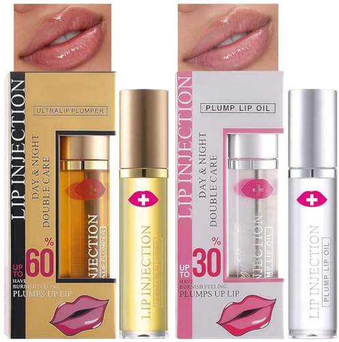 2PCS Lip Plumper Extreme & Hydrating Oil Set – Li/p Plumper for Older Women for Fuller, Moisturized Li/ps. Lip Plumping L/ip Gloss Reduces Lines, Boosts Volume (30% + 60%, 5ml)