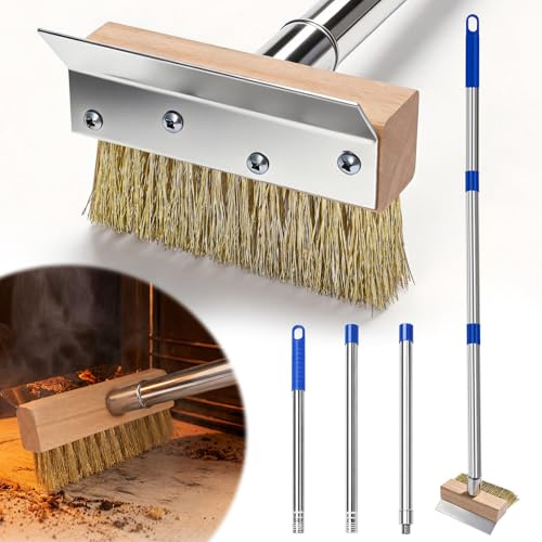 GHWMYD Pizza Oven Brush, Brass Wire Brushes with Scraper and Detachable 46inches Long Handle for Outdoor Pizzaoven Cleaning, Kitchens Cleaning Brush for Restaurants, BBQ Shelf, Fireplace