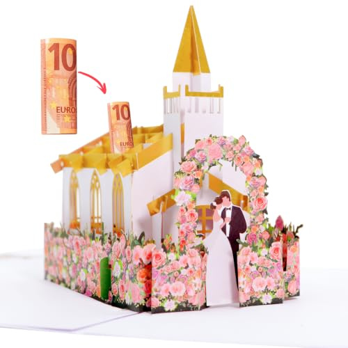 KUKUTrue® Carte Pop Up Chapelle de Mariage, Cartes 3D pour les Mariés, Carte Mariage Félicitation, Cadeau Lune de Miel, Enveloppe fournie, Magnifiques Félicitations Mariage