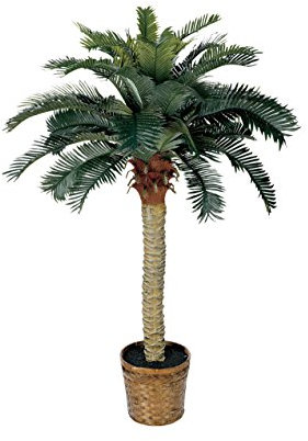 Nearly Natural 4 ft Artificial Sago Palm Tree in Wicker Basket Floor Plant