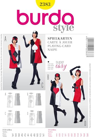 burda easy Papier-Schnittmuster Damen Karneval Kostüm Kleid mit Spielkartenmotiv #2383 Gr. 34-54 | für Nähanfänger:innen | Plus Size