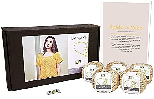 DesignEtte Spider's Web - Kit de Tejer para Mujer, 100% algodón Egipcio, Lana de algodón Egipcio, Cuencos y patrón para Principiantes, Caja de 50 g ≈127 m/5 Capas, champán, 3XL