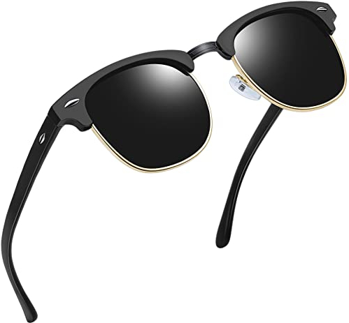 Joopin Polarisierte Sonnenbrille Halbrahmen Herren Schwarze Retro Brille und Vintage Sonnenbrille Damen UV400 Sunglasses für Fahren und Tourismus (Matt Schwarz)