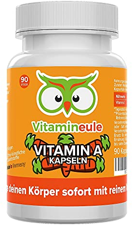Vitamin A Kapseln - hochdosiert 10.000 IE (3.000 µg) - Produktion in Deutschland - bioaktiv & vegan - laborgeprüft - Retinylacetat (Retinol) - ohne Zusatzstoffe - für Haut & Sehkraft - Vitamineule®