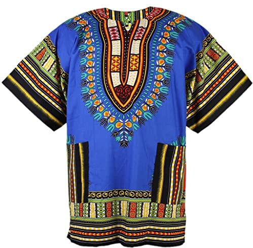 Chainupon African Dashiki Cotton Shirt Unisex Tribal Festival Boho Hippie Kaftan (X-Large, Dark Blue)