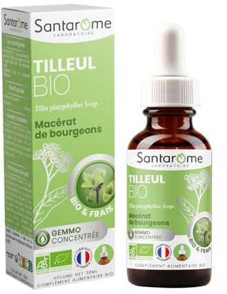 SANTAROME Gemmo Tilleul Bio - Détente & Sommeil - 30 ml - France | Bourgeon de Tilleul bio, frais & cueilli à la main en France - Favorise détente & sommeil - 15 gouttes/jour pures ou diluées