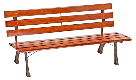 DEMA Massivholz Parkbank Gartenbank Bank Bremen massiv Holz mahagonifarben + Gusseisen