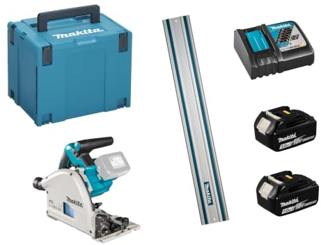 Makita DSP 600 Tauchsäge 2 Akku 5 Ah und Ladegerät im Makpac + Führungsschiene