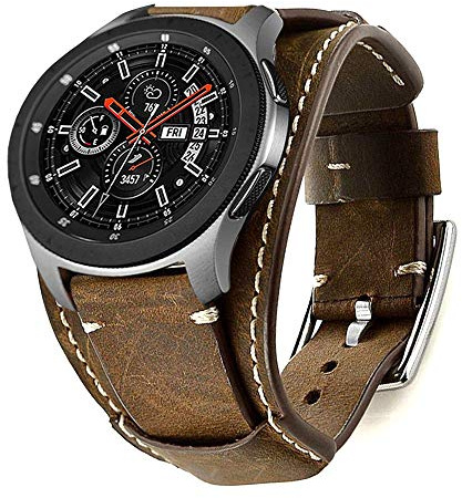 Leotop Kompatibel mit Samsung Galaxy Watch 4 40mm/44mm & Watch 4 Classic 42mm/46mm - Echtleder Armbänder 20mm (Kaffee)
