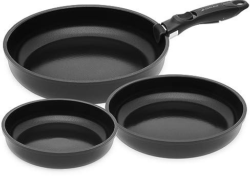 Gerlach Set di pentole in ceramica intelligente Set di pentole con rivestimento in ceramica manico rimovibile fornello a gas elettrico a induzione 20 cm 24 cm 28 cm nero