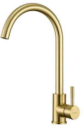 KINSE Einhebel Küchenarmatur Edelstahl | 360° Schwenkbar Spültischarmatur | Hochdruck Wasserhahn Küche | Gold