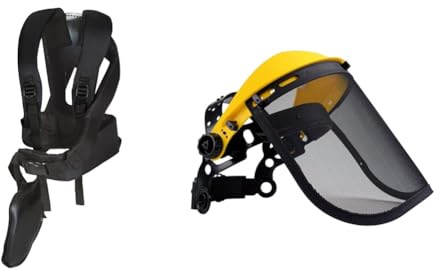 OREGON - Harnais Professionnel pour Débroussailleuse et Coupe-Bordures (Noir) & Visière de Protection Ajustable en Maille d'Acier, Protection du Front et du Visage