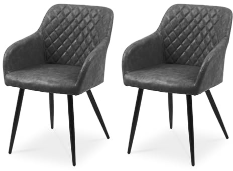 CLIPOP Esszimmerstühle 2er Set, Küchenstühle Dunkelgrau Kunstlederstoff stühle Polsterstühle mit Armlehne Metallbeine Polstersessel Stühle für Esszimmer Küche (2, Kunstleder Dunkelgrau)