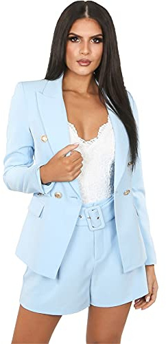 Crazy Girls Classic Blazers for Women, Golden Buttons Slim Fit Ladies Blazer, Ladies Long Sleeve Suit Jacket Lightweight Casual, Work Office Short Jacket, Double Breasted Office Coat UK