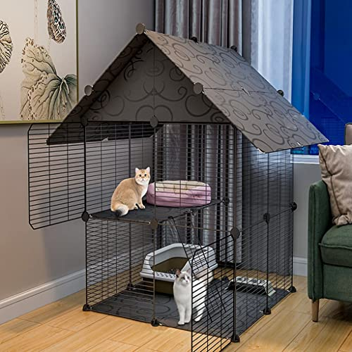 Verschlüsselter Katzenkäfig in Tian Form, Mit Doppeltür Design, Geeignet für Kätzchen, Welpen, Kleintiere, Schwarzer Katzenkäfig, Größe 109 X 75 X 75 cm (Size : 109x75x75cm)